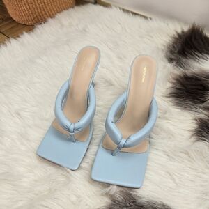 PrettyLittleThing Light Blue Square Toe Sandals. Fits More Like A 7.5